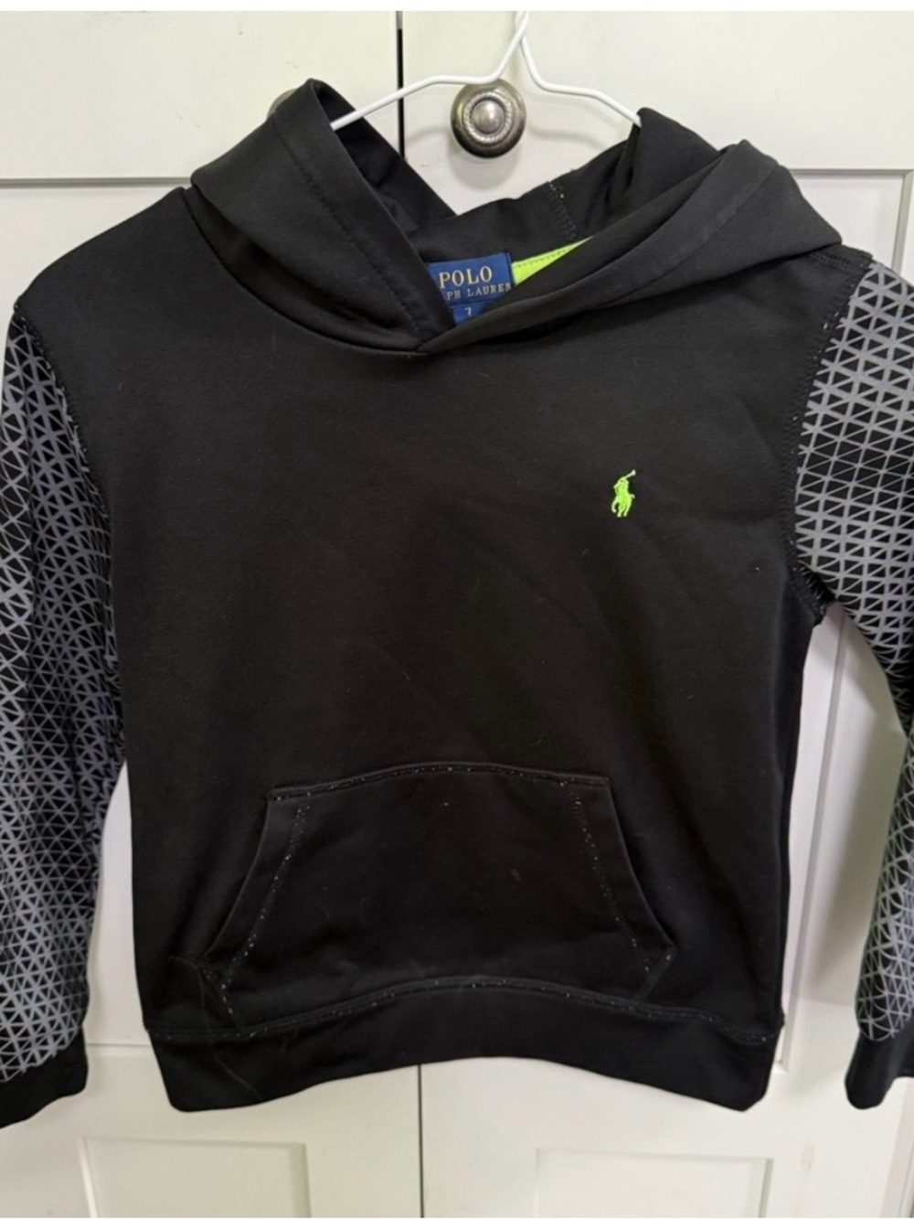 Polo by Ralph Lauren Kids Black Hoodie with Patterned Sleeves